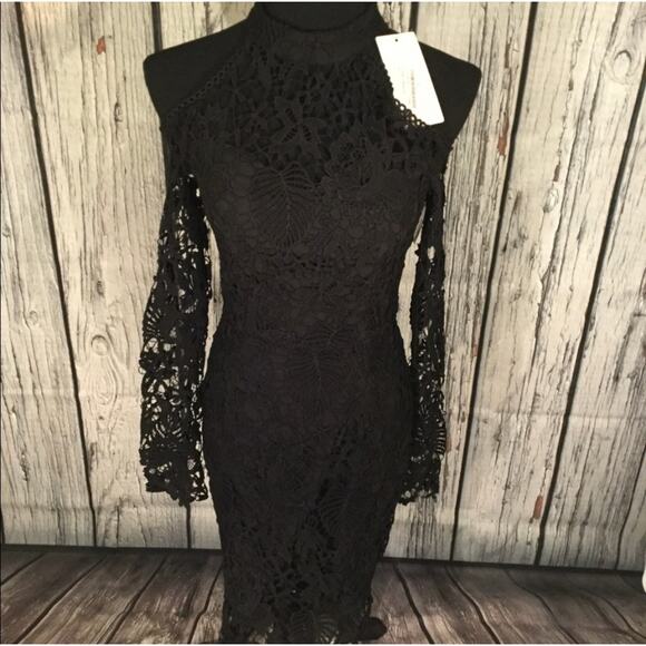 NEW Vera & Lucy black lace cold shoulder dress - Picture 2 of 9